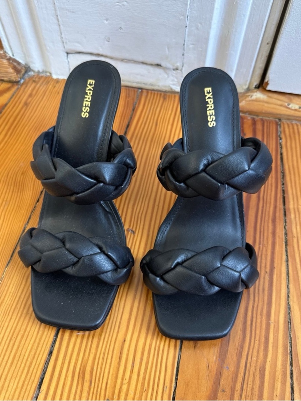 Express Black Braided Double-Strap Heels